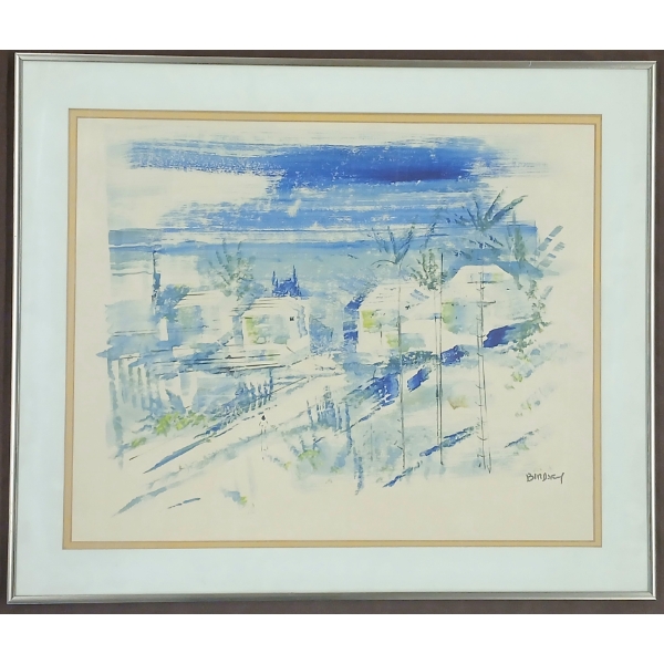 ABSTRACT BERMUDA LANDSCAPE BY ALFRED BIRDSEY (1912 - 1996) - FRAMED WATERCOLOUR ON PAPER
