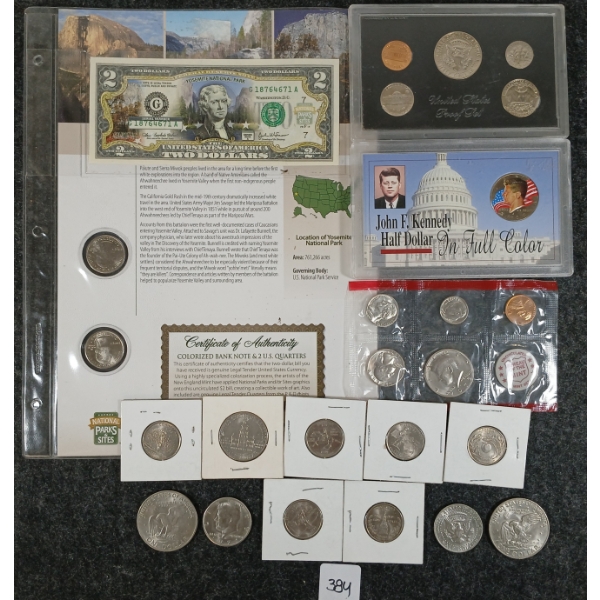 QTY OF MISC US COINS & $2 BANKNOTE