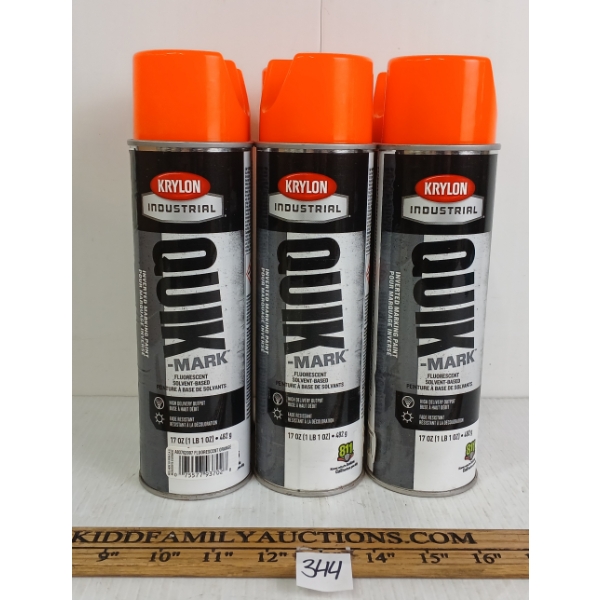 LOT OF 6 - KRYLON INDUSTRIAL QUICK-MARK FLUORESCENT SPRAY PAINTS