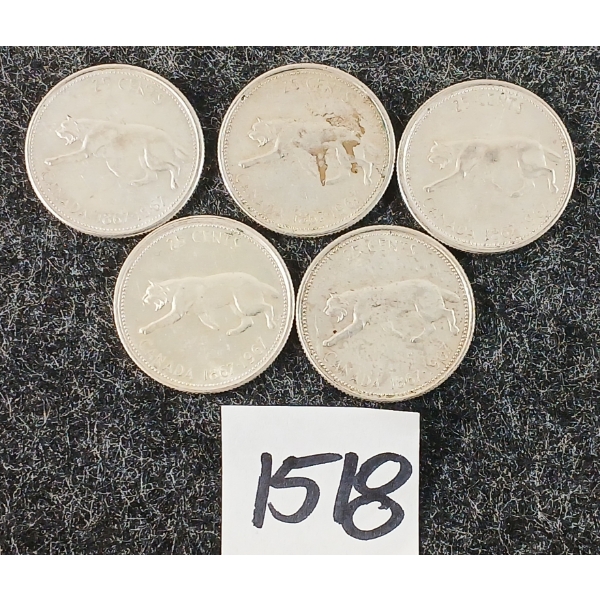 LOT OF 5 - 1967 CDN 25 CENT SILVER COINS