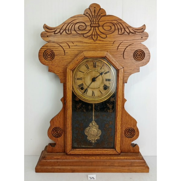 OAK ARTHUR PEQUENAT 8 DAY GINGERBREAD CLOCK