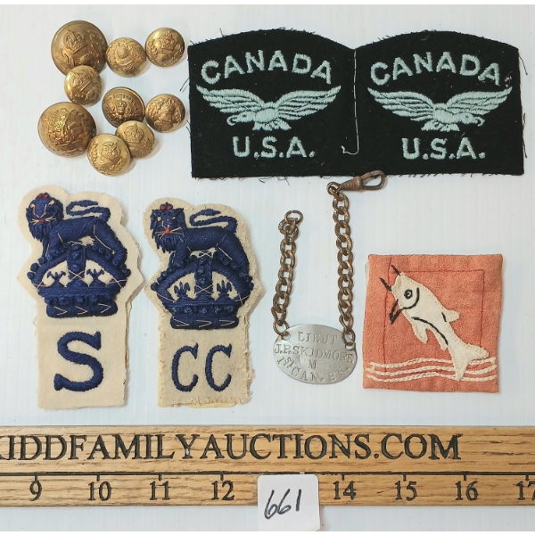 JOB LOT - INDIAN & CDN PATCHES, MISC UNIFROM BUTTONS & CDN DOG TAG