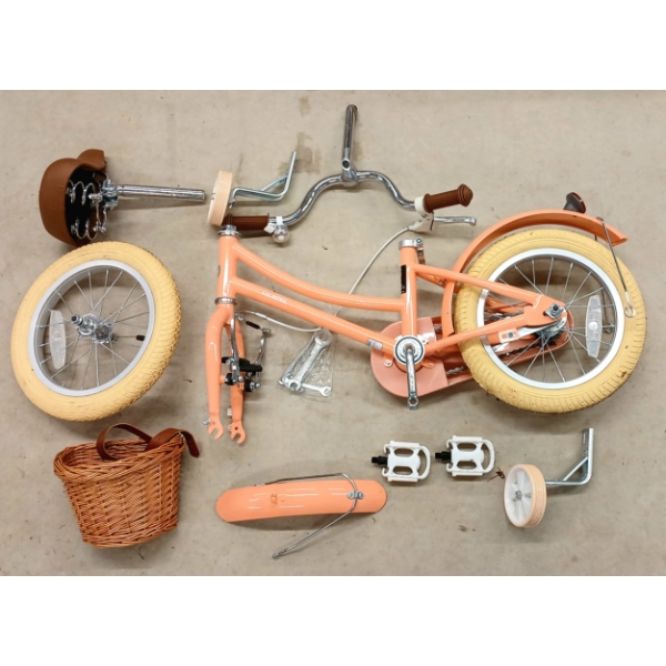 GLERC 14 IN BICYCLE W/ TRAINING WHEELS & TRYBIKE STEEL WICKER BASKET