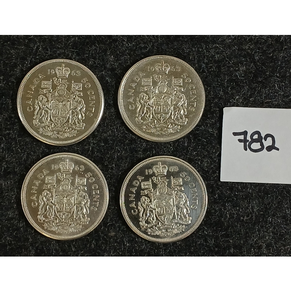 LOT OF 4 - 1963 CDN 50 CENT SILVER COINS