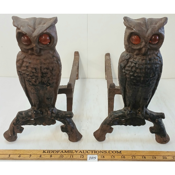 PAIR OF CAST OWL ANDIRONS