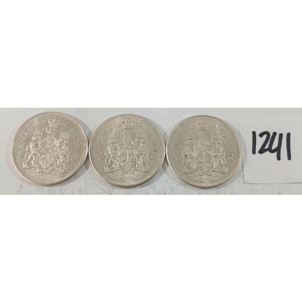 LOT OF 3 - 1962 CDN 50 CENT SILVER COINS