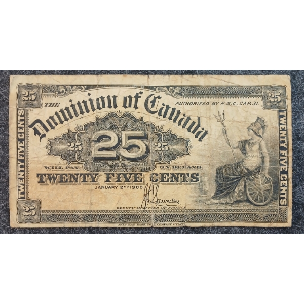 1900 DOMINION OF CANADA 25 CENT SHINPLASTER