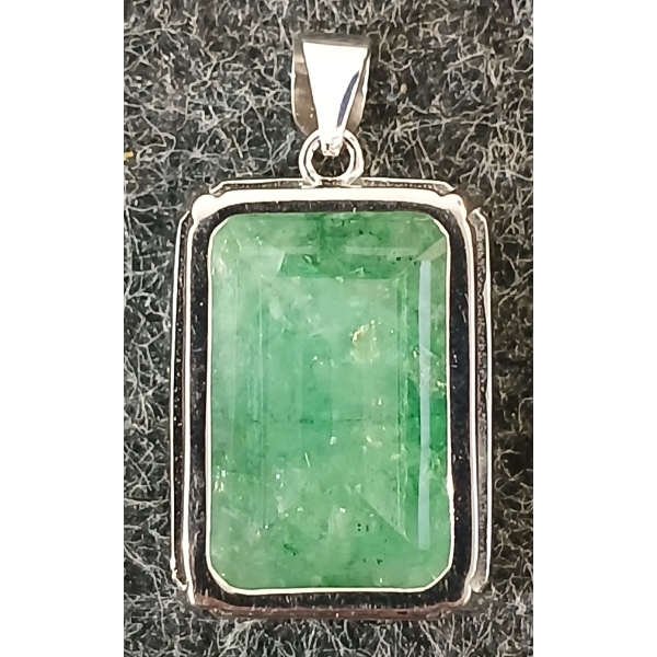 STERLING SILVER EMERALD CUT NATURAL EMERALD PENDANT ($6,960.00 APPRAISAL)