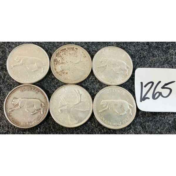 LOT OF 6 - 1966-1967 CDN 25 CENT COINS