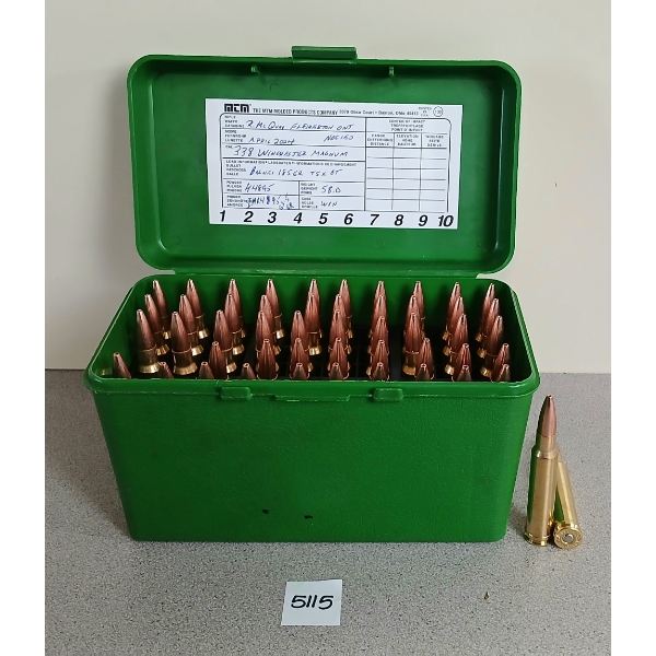 AMMO: 50X .338 WIN MAG - 185GR TSX BT - RELOADS 