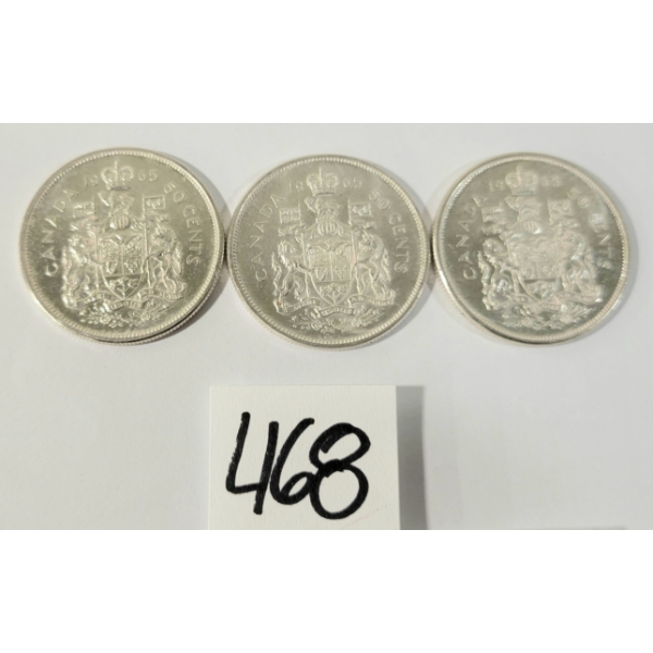 LOT OF 3 - 1965 CDN 50 CENT SILVER COINS