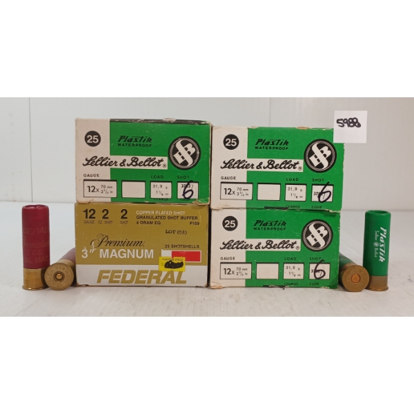 AMMO: 100X FEDERAL & SELLIER & BELLOT 12GA - 2 3/4 & 3IN - #2 & 6 SHOT