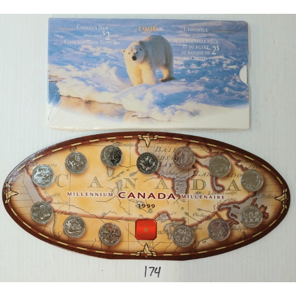 LOT OF 2 - 1996 CDN $2 COIN & BANKNOTE SET & 1999 RCM SPECIMEN SET