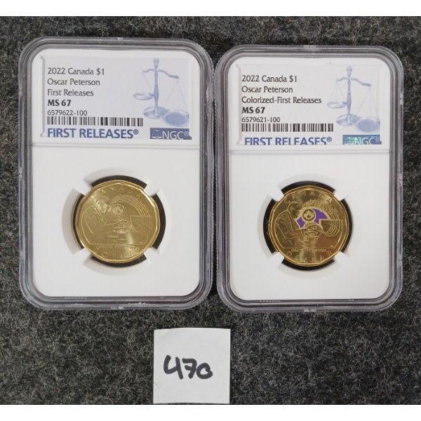 LOT OF 2 - 2022 CDN DOLLAR COINS - OSCAR PETERSON - NGC GRADED