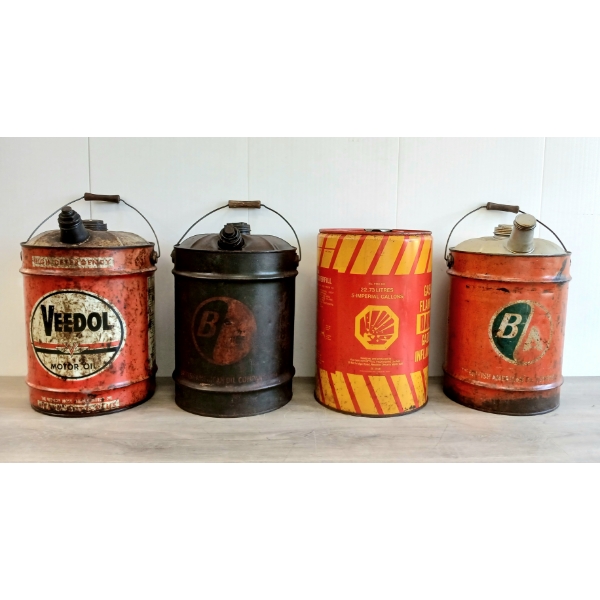 LOT OF 4 - B/A, VEEDOL & VULCAN 5 GAL FUEL CANS