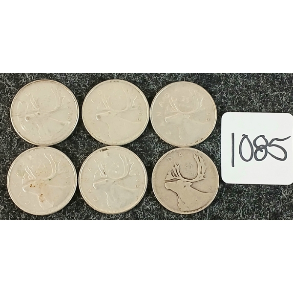 LOT OF 6 - 1947-1968 CDN 25 CENT COINS