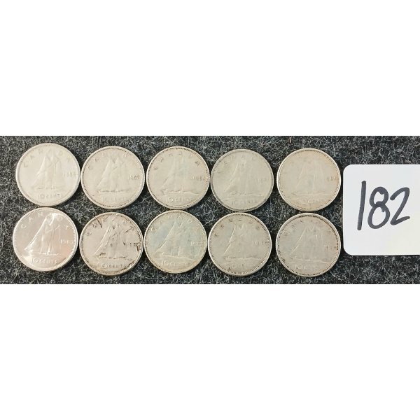 LOT OF 10 - 1941-1968 CDN 10 CENT COINS