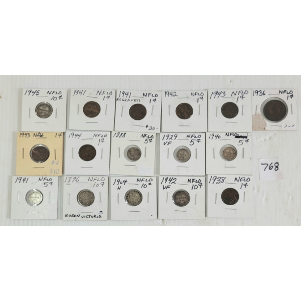 LOT OF 16 - 1888-1945 NEWFOUNDLAND 1, 5 & 10 CENT COINS