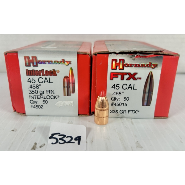 BULLETS: APPROX 90X HORNADY .45 CAL 350 GR SP & 325 GR POLY TIP