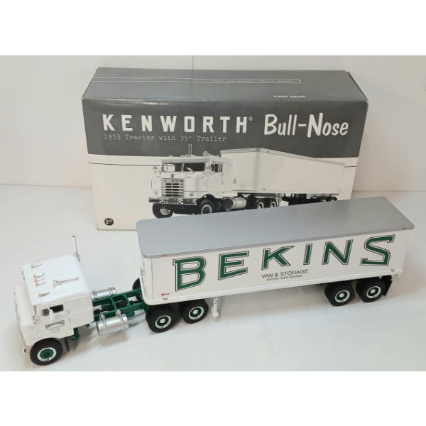 FIRST GEAR KENWORTH BULL-NOSE 1953 TRACTOR W/ 35' TRAILER DIECAST MODEL