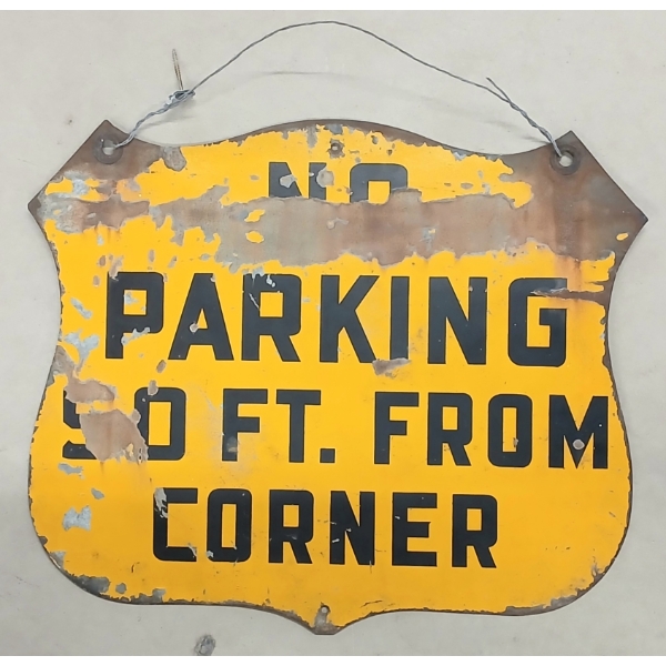 "NO PARKING 50FT FROM CORNER" - DOUBLE SIDED METAL SIGN