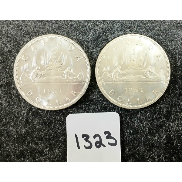 LOT OF 2 - 1963 CDN SILVER DOLLARS - VOYAGEUR 
