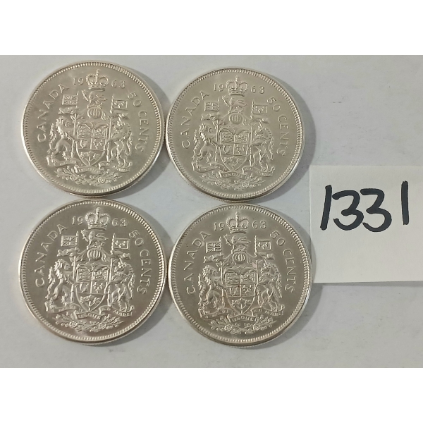 LOT OF 4 - 1963 CDN 50 CENT SILVER COINS