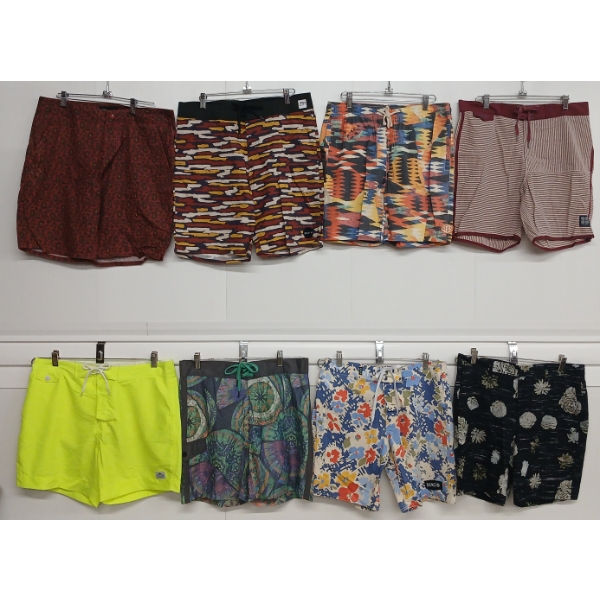 LOT OF 8 - MEN'S SWIM SHORTS - MFG BRIXTON, INSIGHT, DEUS EX MACHINA, LIFETIME, ETC