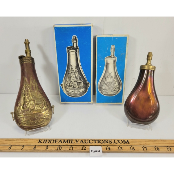 LOT OF 2 - BRASS POWDER FLASKS