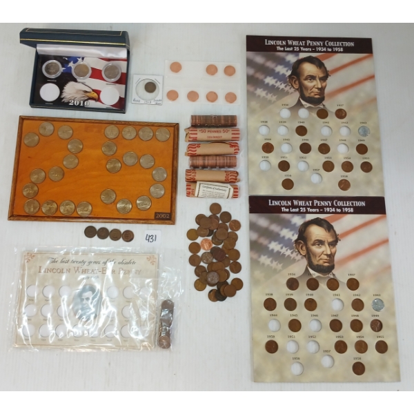 JOB LOT - 1890'S-2000'S U.S. 1 CENT COINS & 2002 & 2010 U.S. 25 CENT COIN SETS