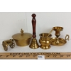 Image 2 : LOT OF 5 - BRASS PIECES - INCL CANDLESTICK HOLDER, BELL, CANNON, DISH & MORTAR W/ PESTLE