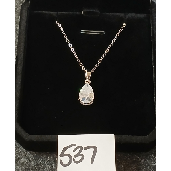 STERLING SILVER & SIMULATED DIAMOND NECKLACE - PEAR CUT
