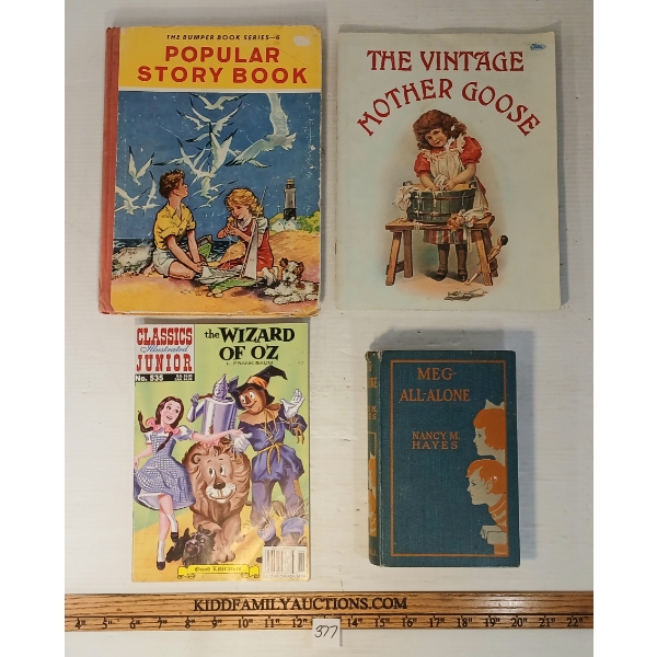 LOT OF 4 - "MEG-ALL-ALONE", "POPULAR STORY BOOK", "THE VINTAGE MOTHER GOOSE" & "THE WIZARD OF OZ"