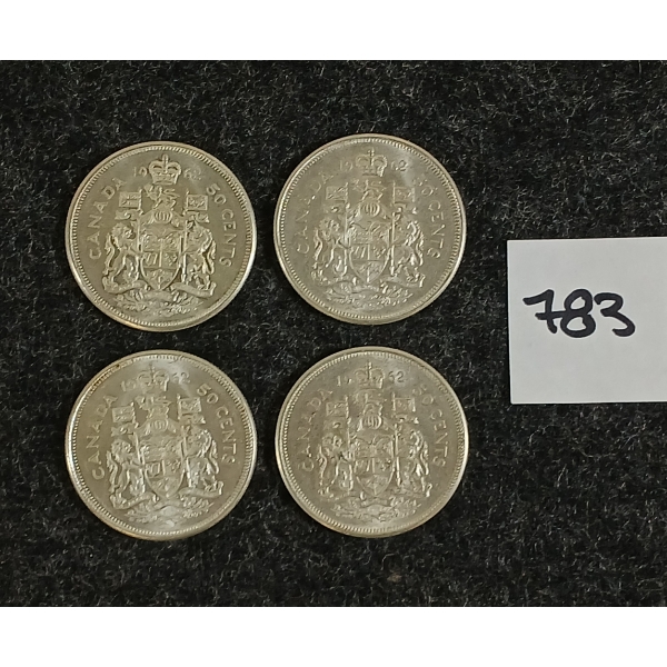 LOT OF 4 - 1962 CDN 50 CENT SILVER COINS