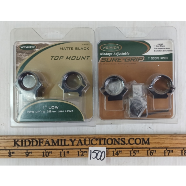 LOT OF 2 - WEAVER 1IN LOW TOP MOUNT & SCOPE RINGS