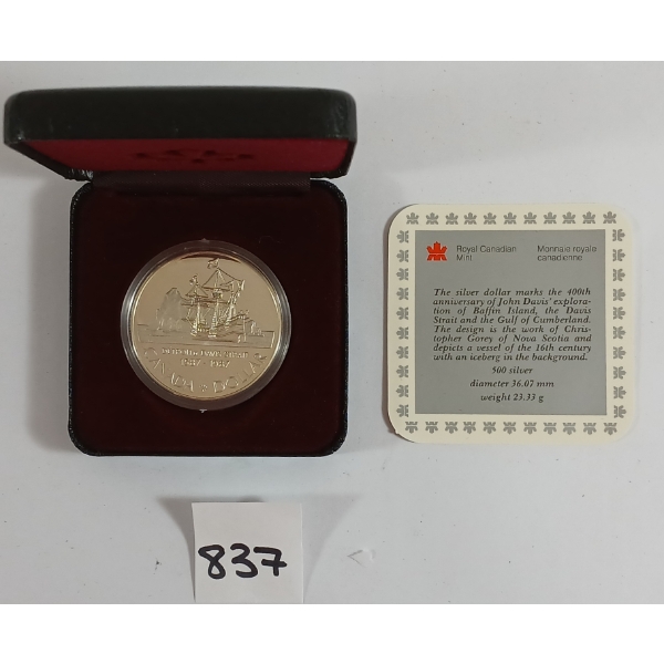 1987 RCM SILVER DOLLAR - 400TH ANNIVERSARY OF JOHN DAVIS' EXPLORATION OF BAFFIN ISLAND