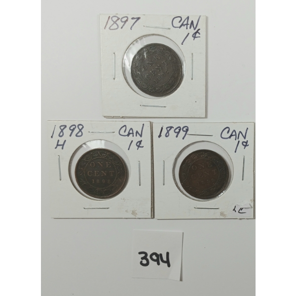 LOT OF 3 - 1897-99 CDN VICTORIAN LARGE PENNIES