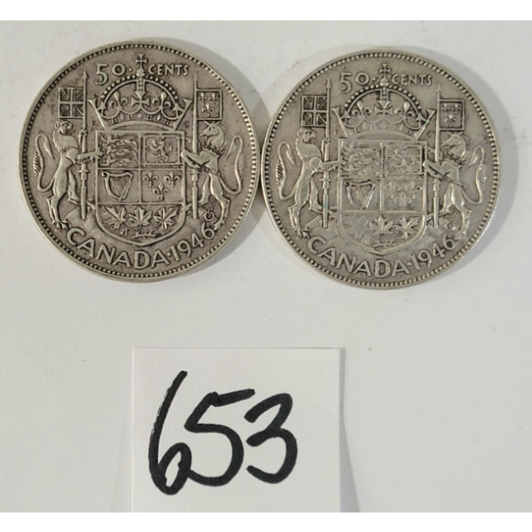 LOT OF 2 - 1946 CDN 50 CENT SILVER COINS