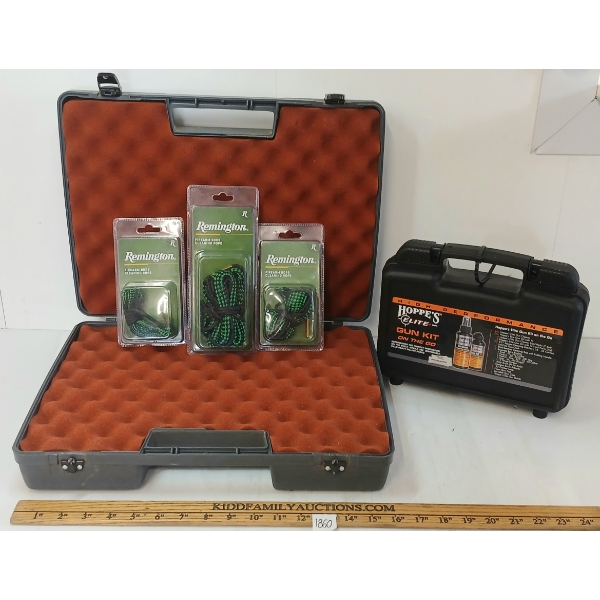 LOT OF 5 - WOODSTREAM HARD CASE, REMINGTON BORE SNAKES & HOPPE'S ELITE GUN KIT ON THE GO