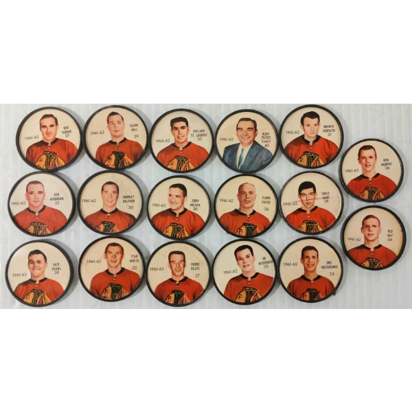 LOT OF 17 - 1961-1962 CHICAGO BLACK HAWKS SHIRRIFF HOCKEY COINS