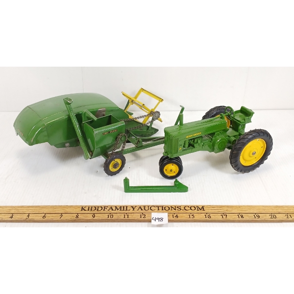 LOT OF 2 - JOHN DEERE DIECAST TRACTOR & HAY BALER 