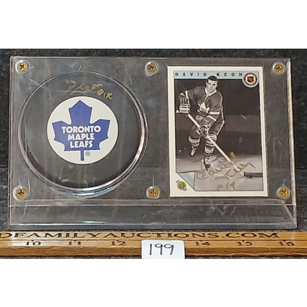 1992 UTC NHL TORONTO MAPLE LEAFS DAVID KEON HOCKEY CARD & PUCK - AUTOGRAOHED