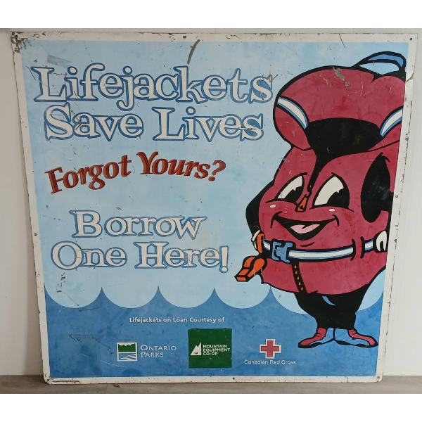 "LIFEJACKETS SAVE LIVES" ONTARIO PARKS - SINGLE SIDED METAL SIGN
