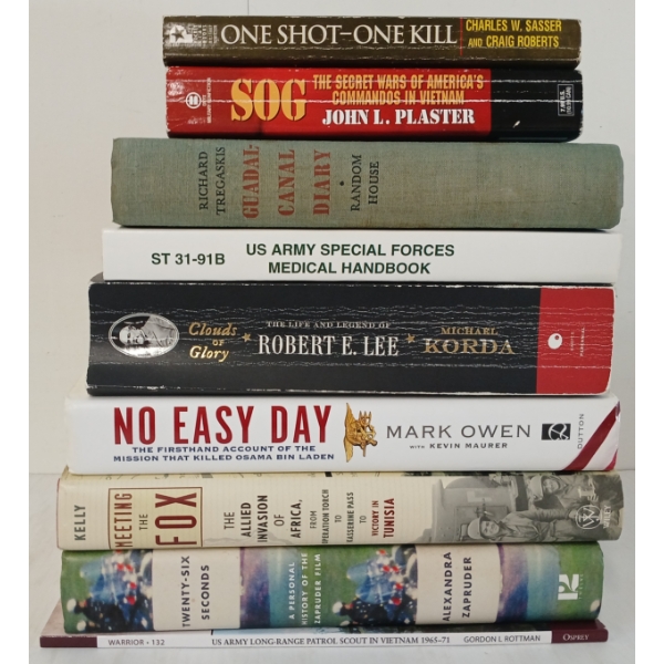 LOT OF 9 - MIXED MILITARY BOOKS - "26 SECONDS", "ONE SHOT-ONE KILL", "NO EASY DAY", ETC