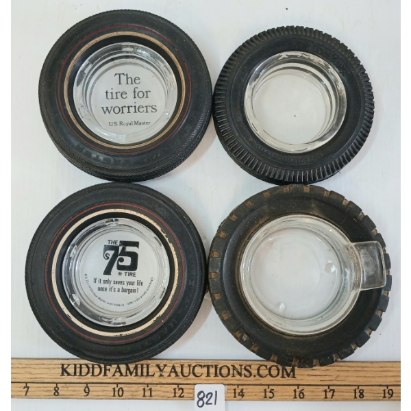 LOT OF 4 - MOHAWK, MISC & U.S. ROYAL MASTER TIRE ASHTRAYS