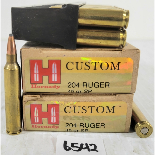 AMMO: 40X HORNADY CUSTOM .204 RUGER - 45GR - SP
