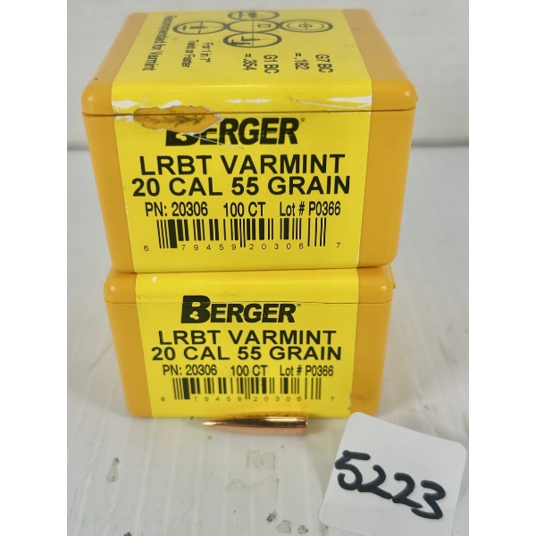 BULLETS: APPROX 190X BERGER .20 CAL 55GR. LRBT 