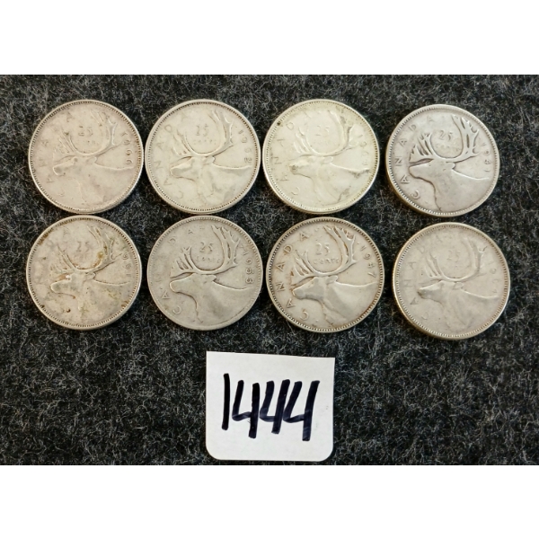 LOT OF 8 - 1941-1966 CDN 25 CENT COINS 