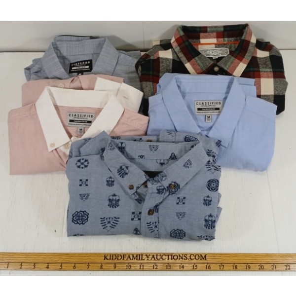 LOT OF 5 - MISC MEN'S MEDIUM DRESS SHIRTS - MFG CLASSIFIED, LIFETIME, ETC