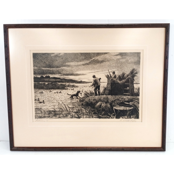 "RETRIEVING" BY AIDEN LASSELL RIPLEY (1896 - 1969) - FRAMED ETCHING